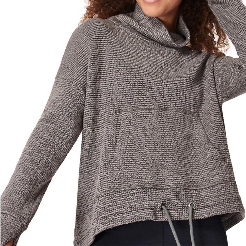 SWEATY BETTY Restful Boucle Grey Funnel Neck Sweatshirt Comfort Size Medium